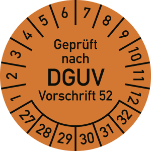 Prüfplakette Geprüft nach DGUV Vorschrift 52, 2027–2032, Polyesterfolie, Ø 40 mm