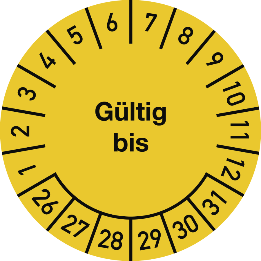 Prüfplakette Gültig bis 2026–2031, Dokumentenfolie, Ø 25 mm
