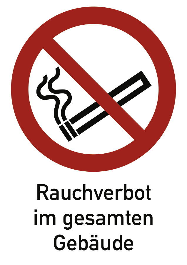 Rauchverbot im gesamten Gebäude, Verbotszeichen, ISO 7010, 210x297 mm, Alu 0,6 mm
