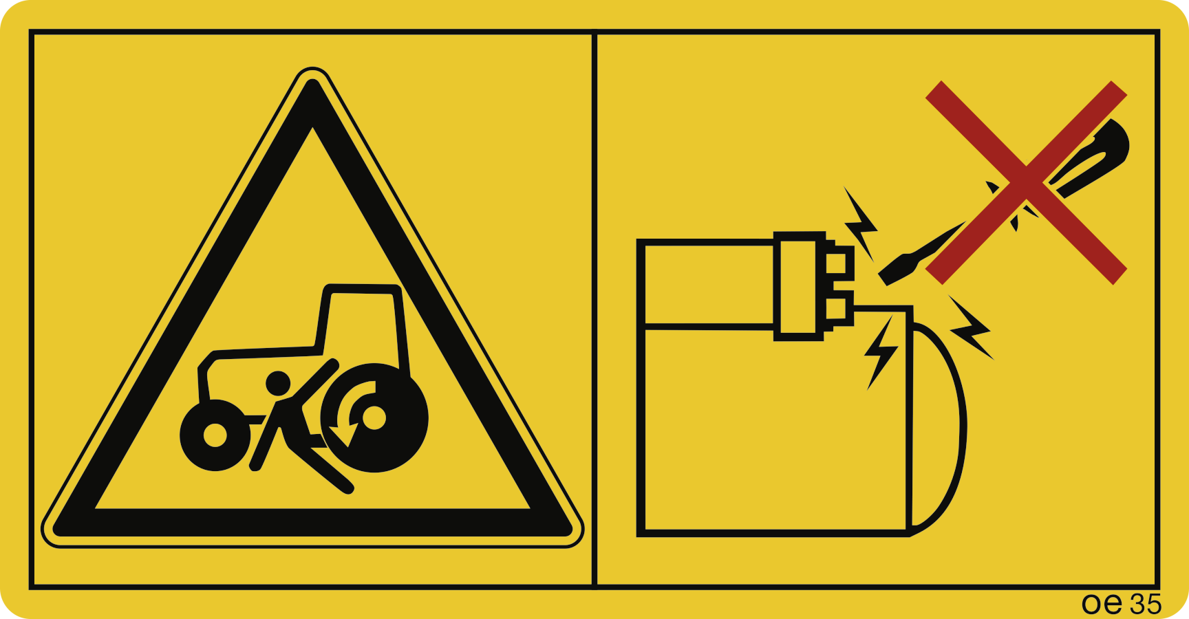 Motor nur vom Fahrersitz aus starten, (Querformat), Warnzeichen, ISO 11684, 168x88 mm, Folie, 2 Stück/Bogen