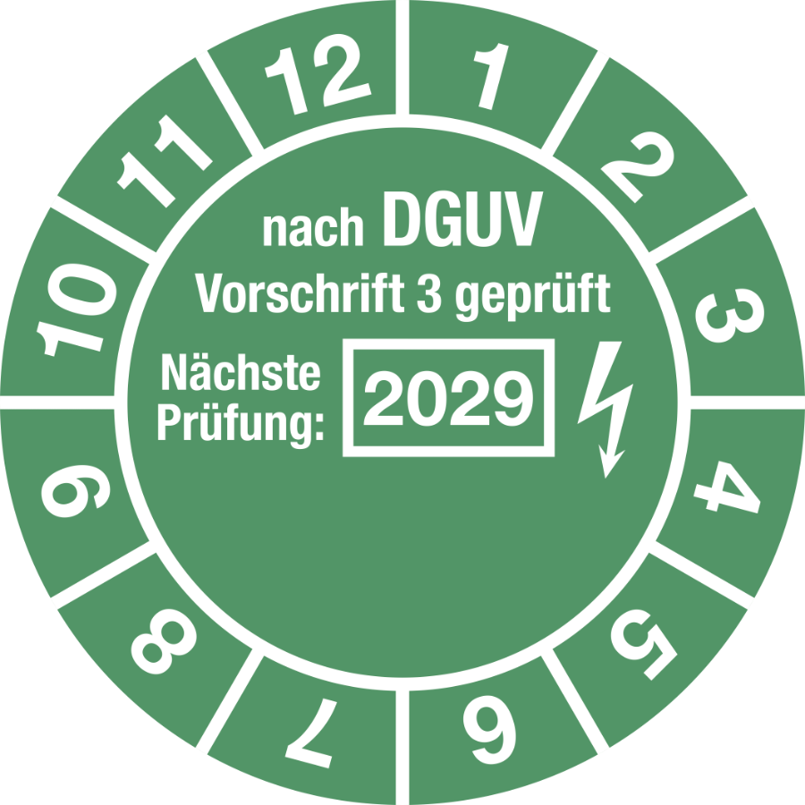 Prüfplakette nach DGUV Vorschrift 3 geprüft Nächste Prüfung 2029, Ø 30 mm, Folie