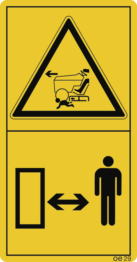 Versichern Sie sich, dass Kinder während des Betriebes ...(Hochformat), Warnzeichen, ISO 11684, 88x168 mm, Folie, 2 Stück/Bogen