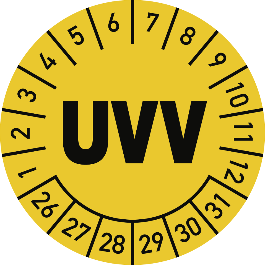 Prüfplakette UVV 2026 - 2031, Ø 30 mm, Folie