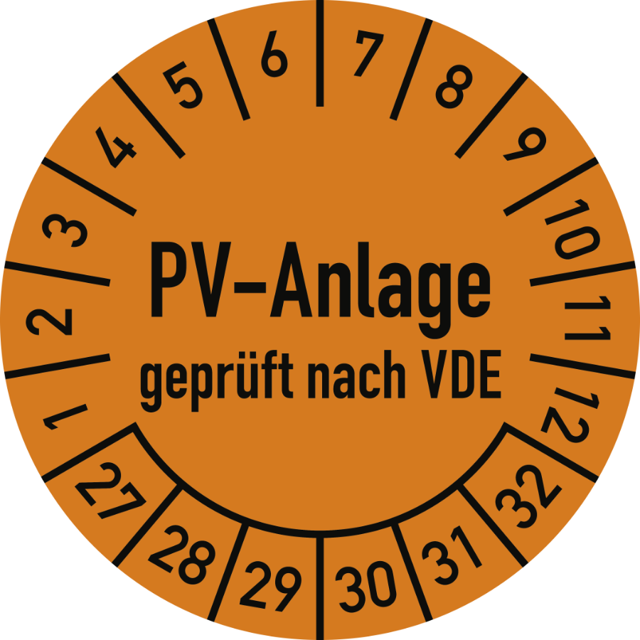 Prüfplakette PV-Anlage geprüft nach VDE 2027–2032, Folie, Ø 30 mm