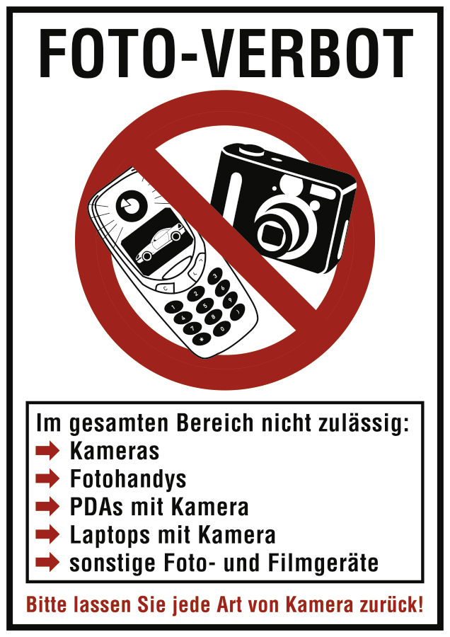 Foto-Verbot, Verbotszeichen, 210 × 297 mm, Folie