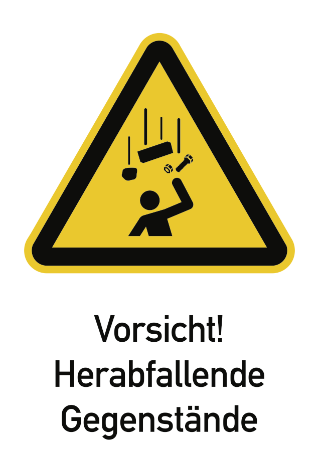 Vorsicht! Herabfallende Gegenstände, Warnzeichen, ISO 7010, 262x371 mm, Alu 0,6 mm, Stück