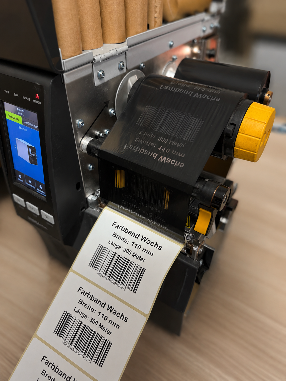 Farbband Wachs 110 mm x 300 m im Thermotransferdrucker beim Etikettendruck