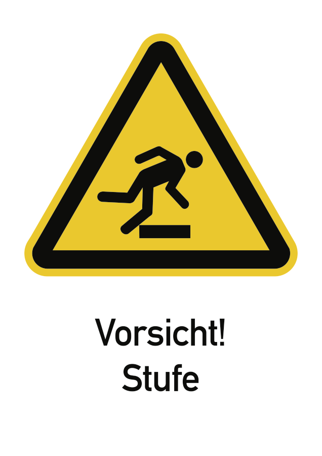 Vorsicht! Stufe, Warnzeichen, ISO 7010, 131x185 mm, Folie, Stück