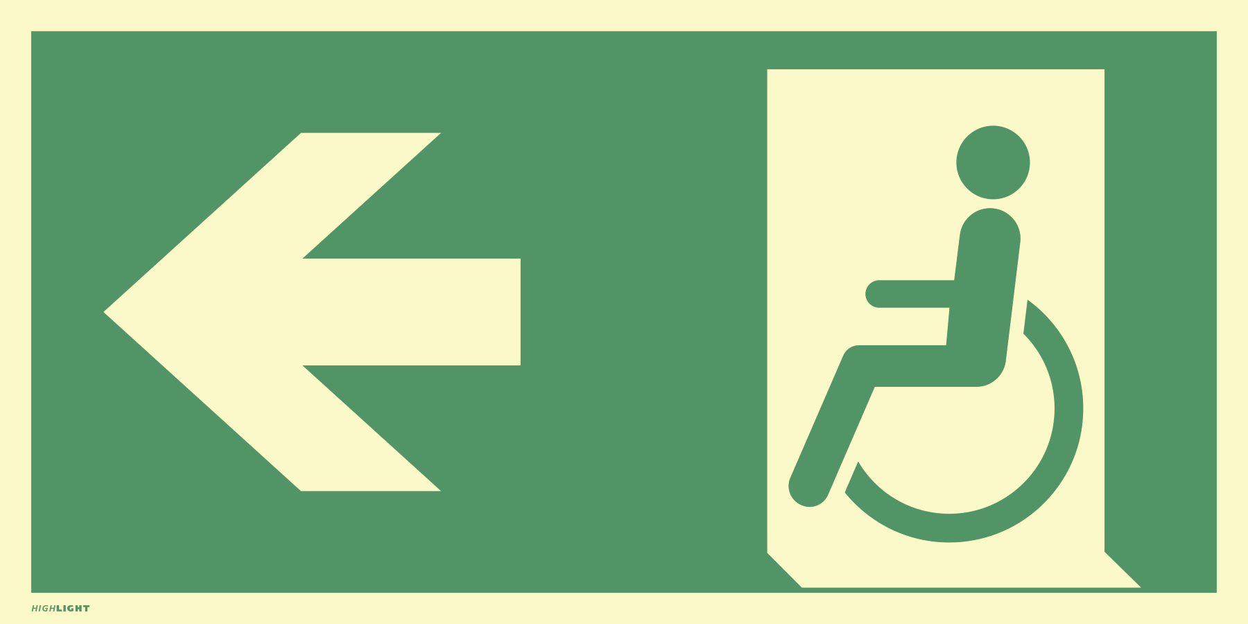 Notausgang gehbeeinträchtigt (links) mit Pfeil links, Rettungszeichen, 400 × 200 mm, Alu