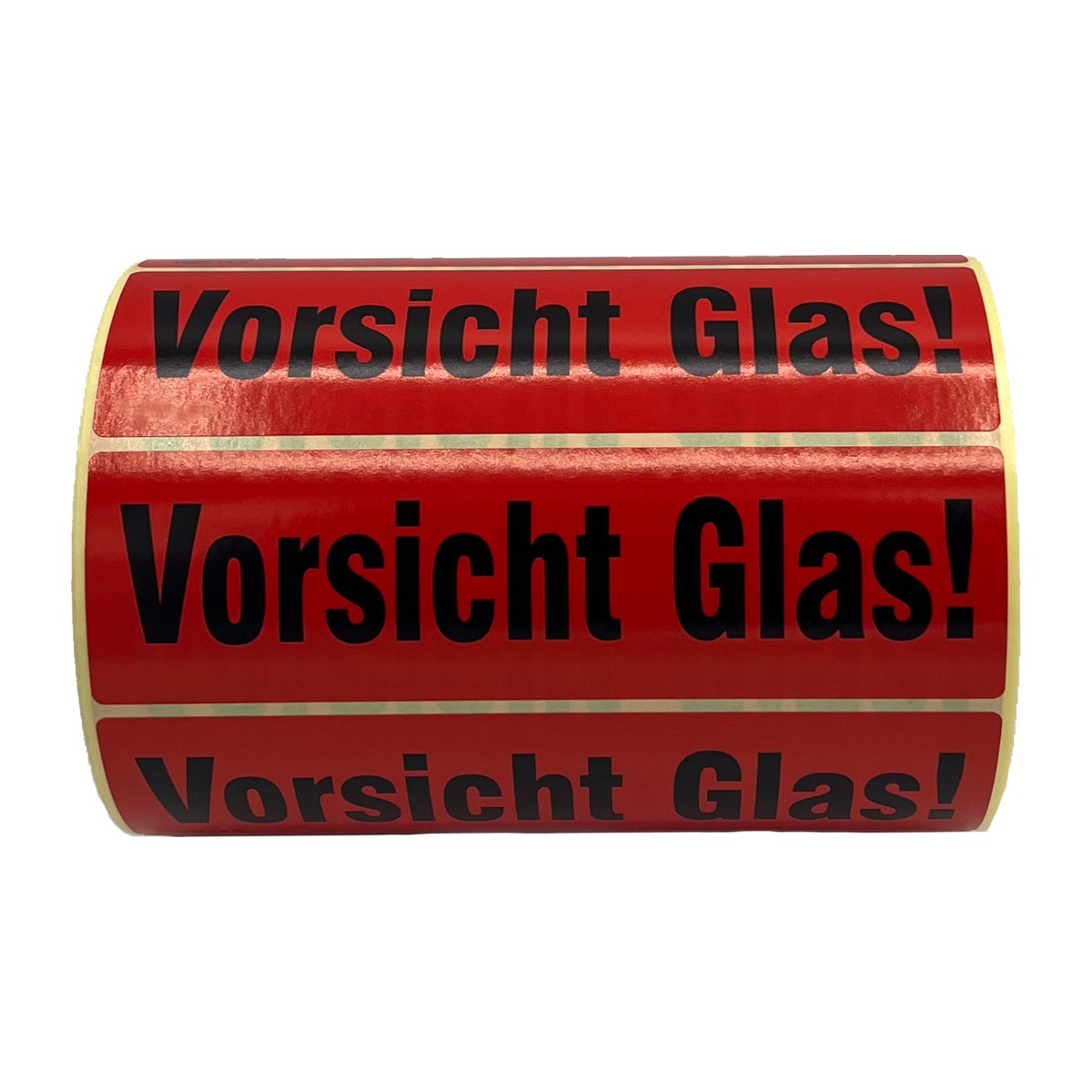 Vorsicht Glas Aufkleber rot, Rolle 14 x 4 cm, Frontansicht