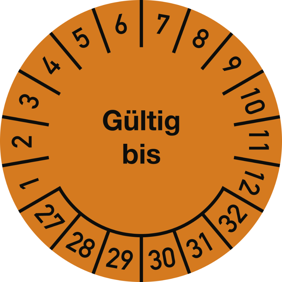 Prüfplakette Gültig bis 2027–2032, Dokumentenfolie, Ø 25 mm