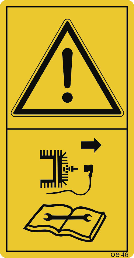 Vor Reparatur-, Wartungs- u. Reinigungsarbeiten ... (Hochformat), Warnzeichen, ISO 11684, 88x168 mm, Folie, 2 Stück/Bogen