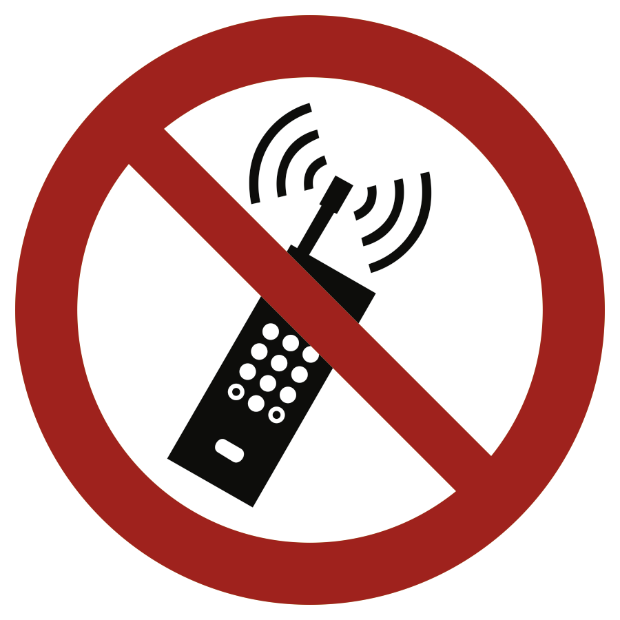 Eingeschaltete Mobiltelefone verboten, Verbotszeichen, ISO 7010, Ø 200 mm, Kunststoff