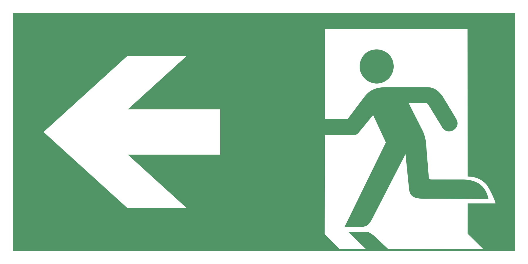 Rettungsweg/Notausgang links (transparent), Rettungszeichen, ISO 7010 E001, 50 x 100 mm, Folie selbstklebend