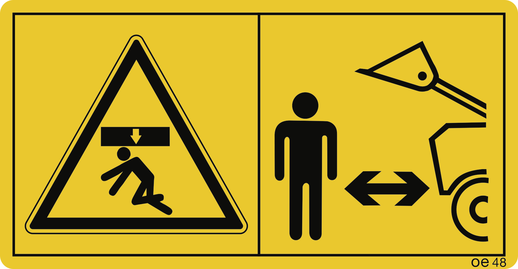 Nicht im Arbeitsbereich der Frontladerschwinge aufhalten (Querformat), Warnzeichen, ISO 11684, 168x88 mm, Folie, 2 Stück/Bogen
