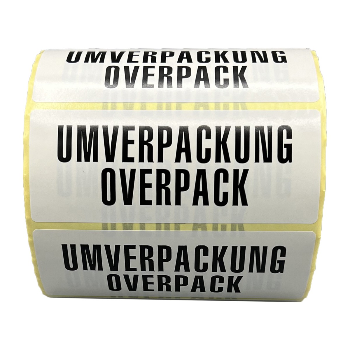 Aufkleber Umverpackung Overpack, Rolle 10 x 4 cm, Frontansicht