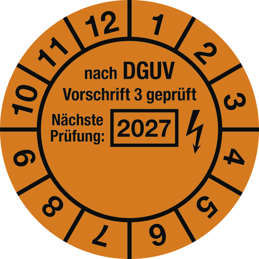Prüfplakette nach DGUV Vorschrift 3 geprüft Nächste Prüfung 2027, Ø 30 mm, Folie
