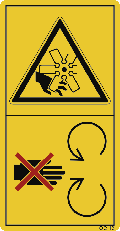 Während des Betriebes Schutzeinrichtungen nicht öffnen o. entfernen (Hochformat), Warnzeichen, ISO 11684, 88x168 mm, Folie, 2 Stück/Bogen