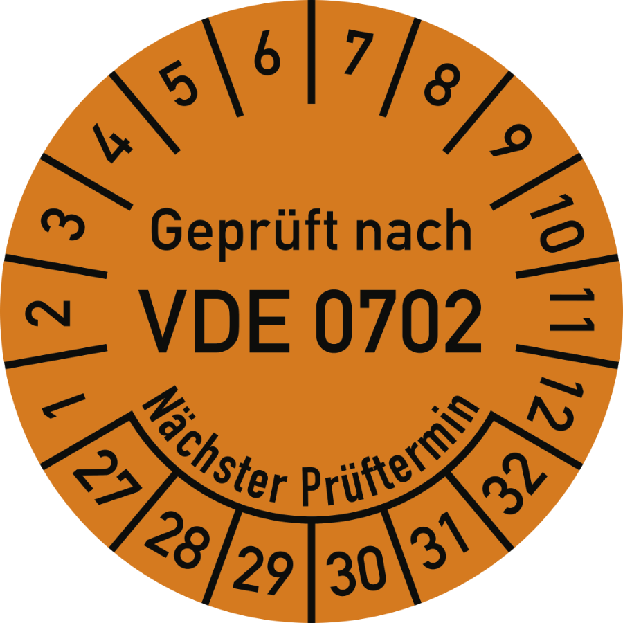 Prüfplakette Geprüft nach VDE 0702 - Nächster Prüftermin 2027–2032, Folie, Ø 30 mm
