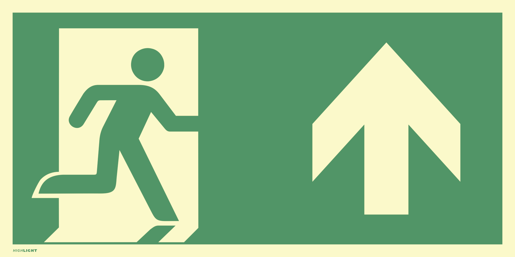 Notausgang (rechts) mit Richtungspfeil oben, Rettungszeichen, ISO 7010
