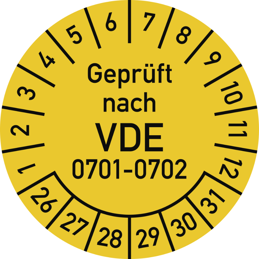 Prüfplakette Geprüft nach VDE 0701-0702 2026–2031, Folie, Ø 30 mm